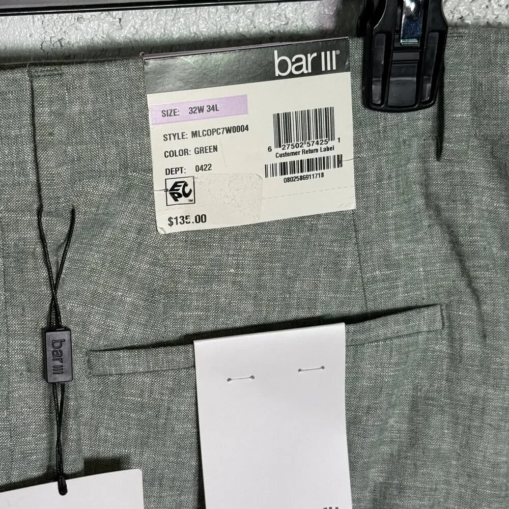 Bar III Men's Slim-Fit Linen blend Suit Pants, green, 32x34 $135